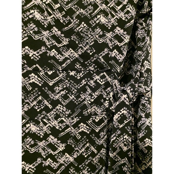 Apt 9 Gray Blk Multicolor Print Stretch Career Faux Wrap Knee MIDI Dress Large - Picture 11 of 14